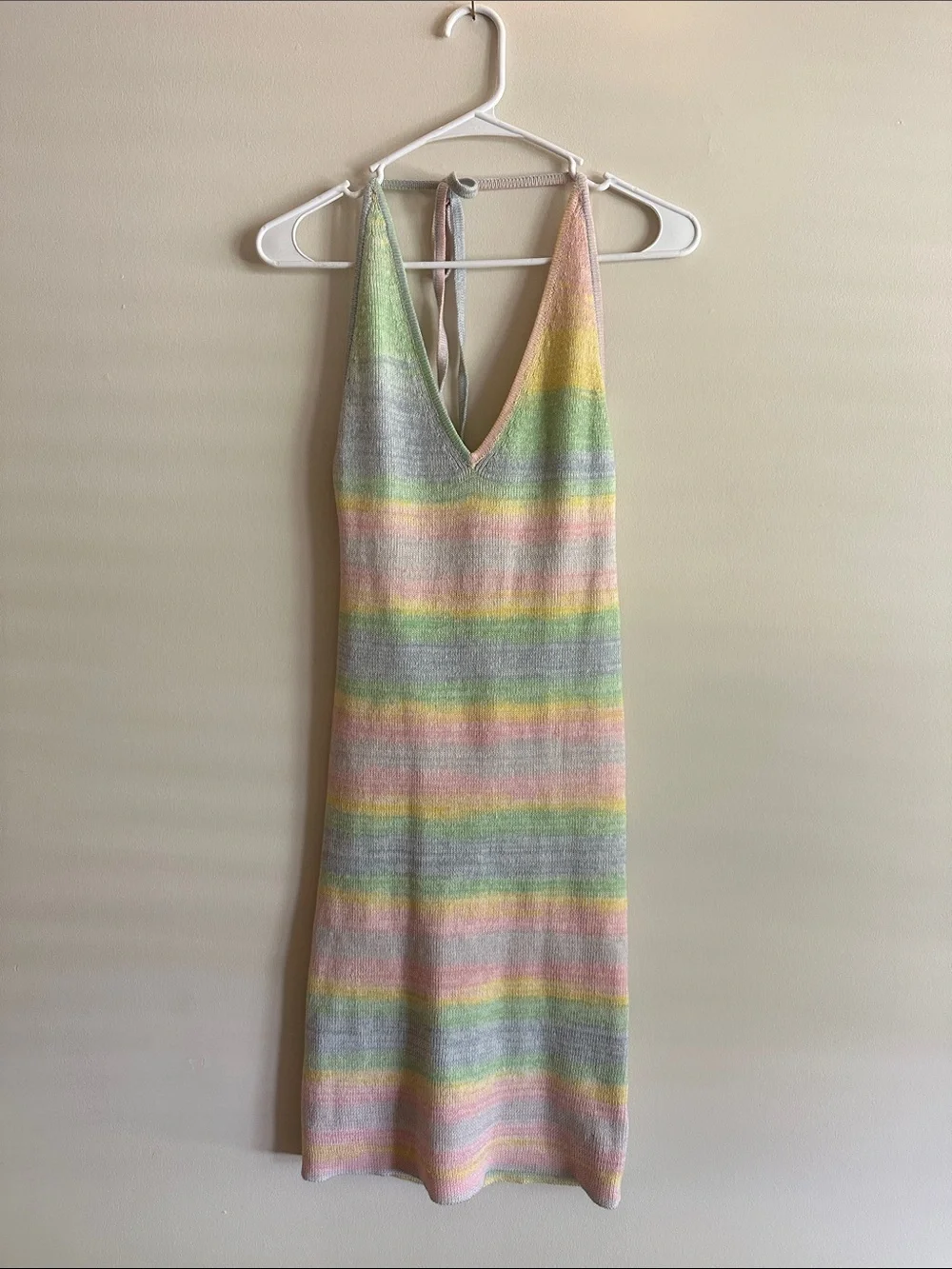 wild fable Pastel Striped V-Neck Knit Dress in Green, Pink, Yellow, Blue, Violet